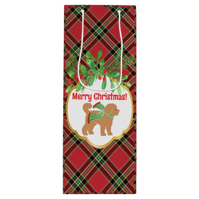 Christmas Doodle Doodle Red Kariert Personalisiert Geschenktüte Für Weinflaschen (Vorderseite)