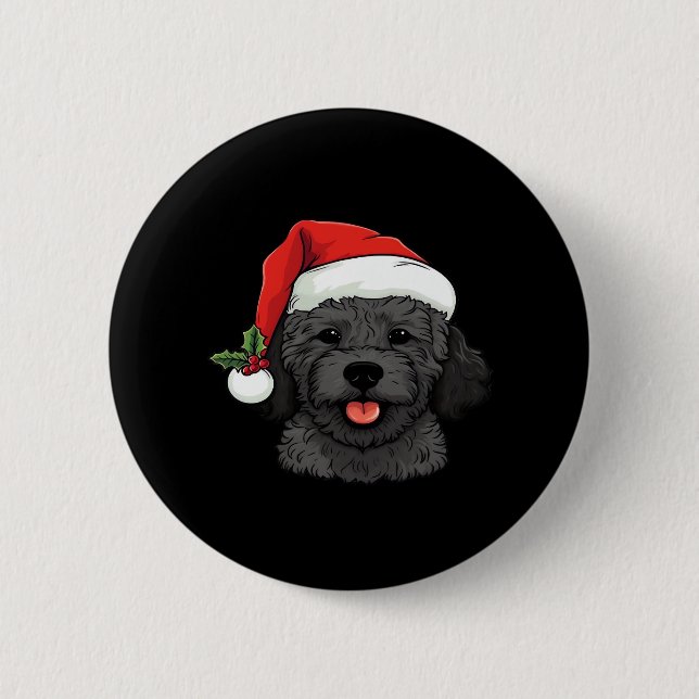 Christmas Doodle Oodle Dog - Schwarzer klassischer Button (Vorderseite)