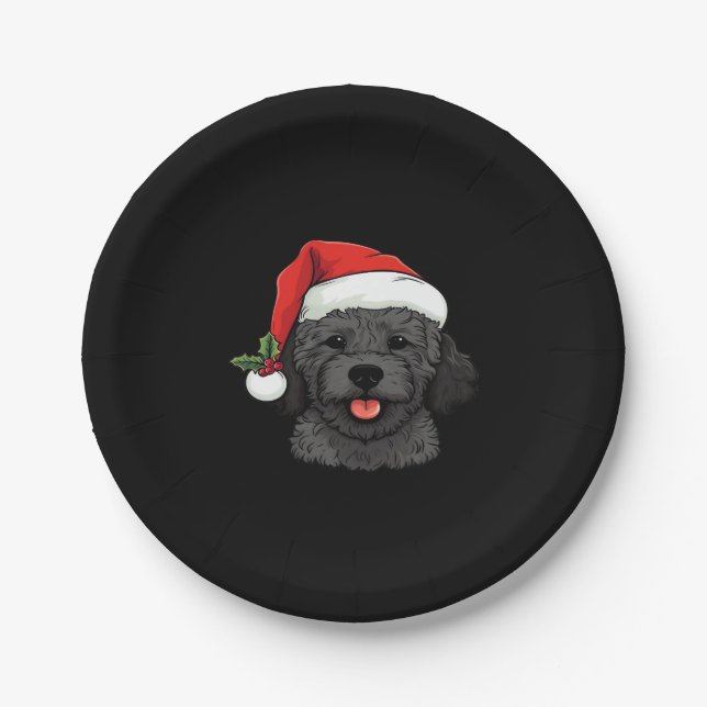 Christmas Doodle Oodle Dog - Schwarzer klassischer Pappteller (Vorderseite)