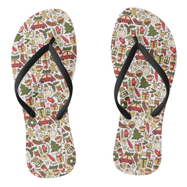 Christmas Doodle Pair of Flip Flops (Fußbett)