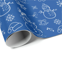 Christmas Doodle Snowman Funny Blue und White Geschenkpapier