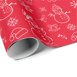 Christmas Doodle Snowman Funny Red und White Geschenkpapier