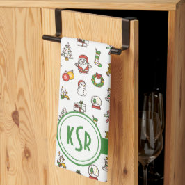 Christmas Doodles Monogram Geschirrtuch