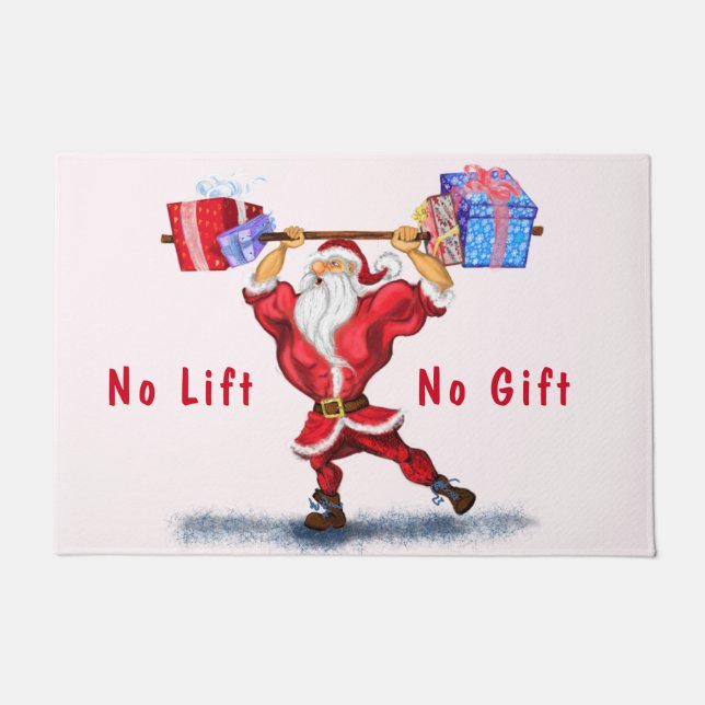 Christmas Doormat Bodybuilder Santa with Gift Fußmatte (Vorderseite)