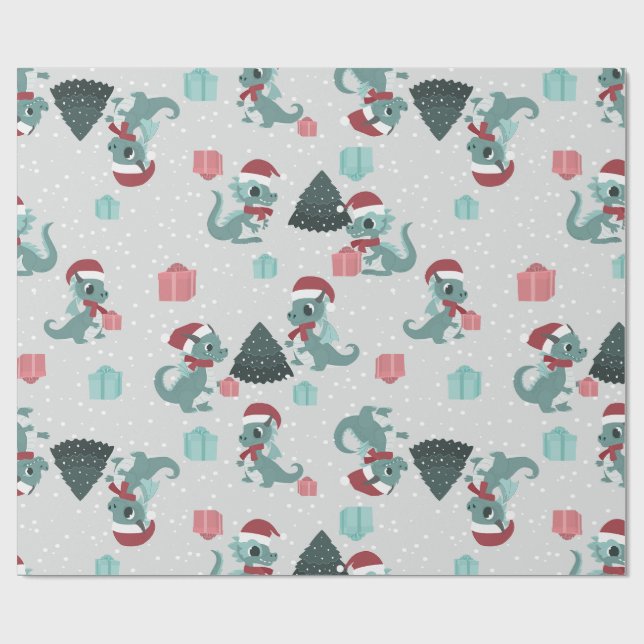 christmas dragon santa winter snow cute xmas geschenkpapier (Flach)
