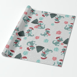 christmas dragon santa winter snow cute xmas geschenkpapier