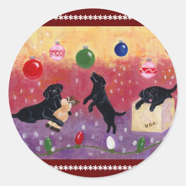 Christmas Dream Black Lab Runder Aufkleber (Vorderseite)