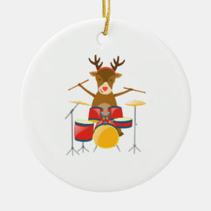 Christmas Drummer Reindeer Drum Set Holidays Keramik Ornament