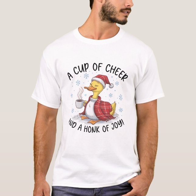 Christmas Duck Coffee with Santa Hat T-Shirt (Vorderseite)