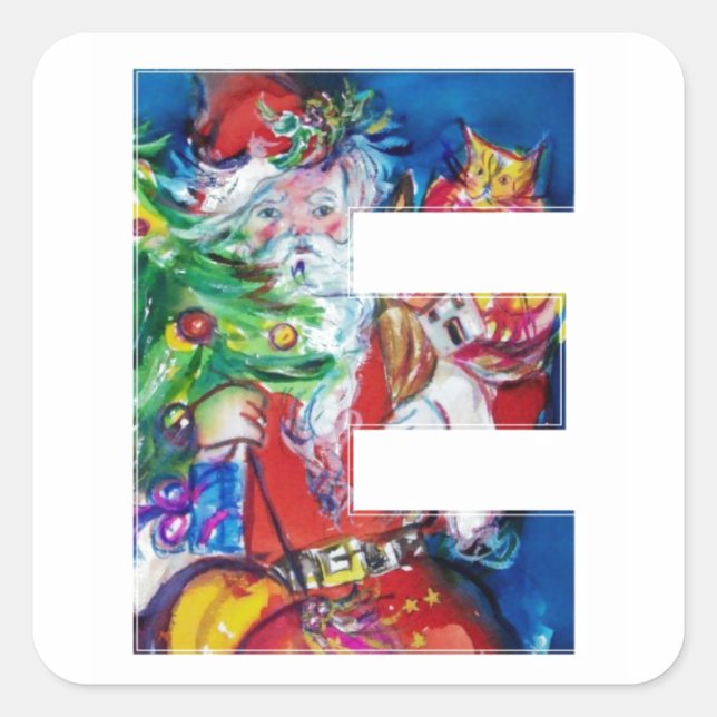 CHRISTMAS E LETTER / SANTA MIT CHRISTMAS TREM QUADRATISCHER AUFKLEBER (Vorderseite)