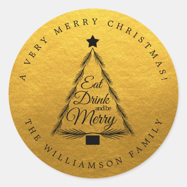 Christmas Eat Drink Merry Monogram Umschlag Aufkle Runder Aufkleber (Vorderseite)