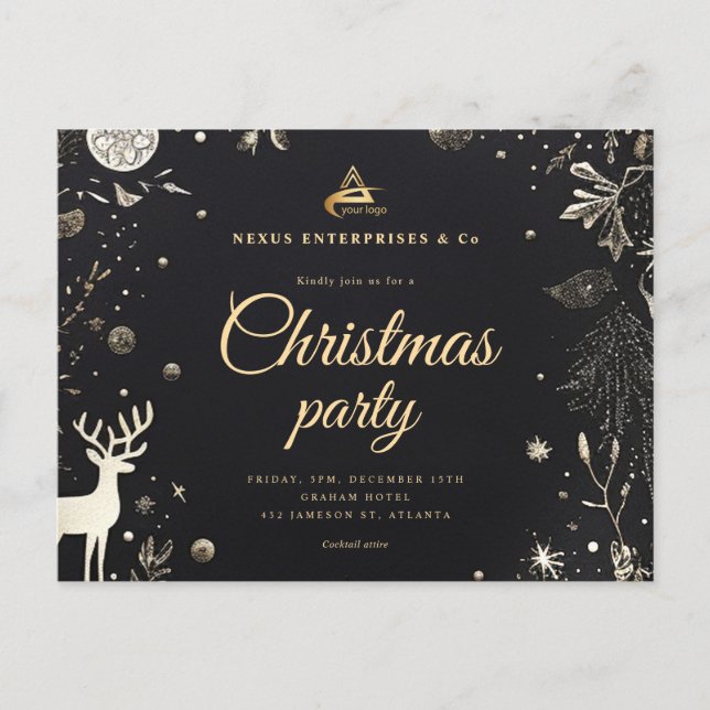 Christmas Elegant Business Corporate Holiday Party Einladungspostkarte (Vorderseite)