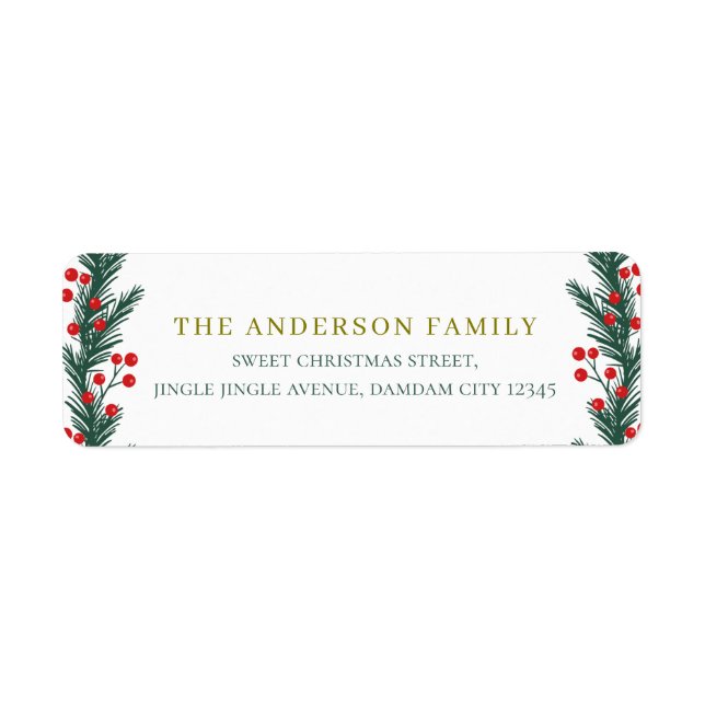 Christmas Elegant Holly Berry Return Address (Vorne)