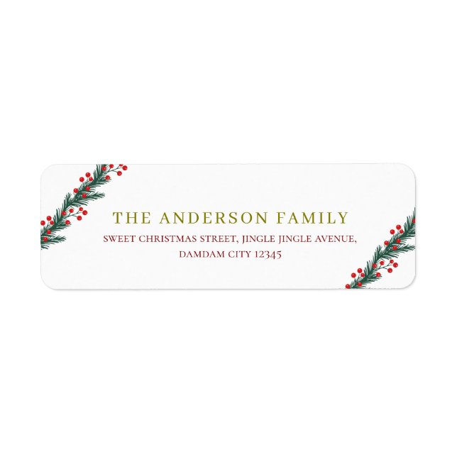 Christmas Elegant Holly Berry Return Address (Vorne)