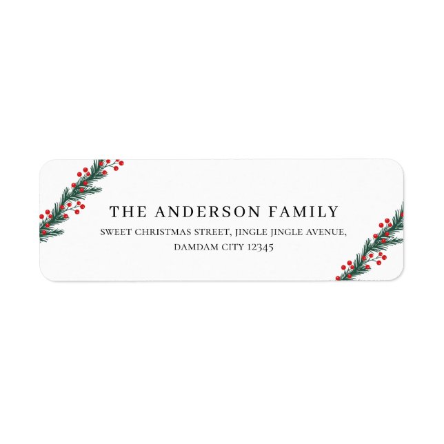 Christmas Elegant Holly Berry Return Address (Vorne)