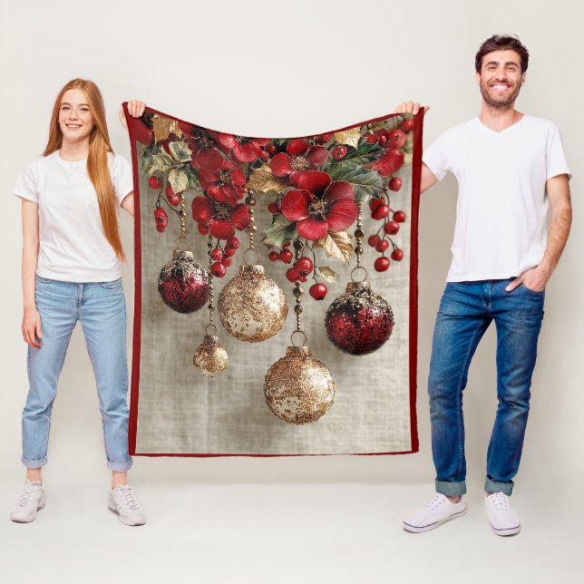 Christmas Elegant Ornaments Red Gold Red Flowers  Fleecedecke (Beispiel)