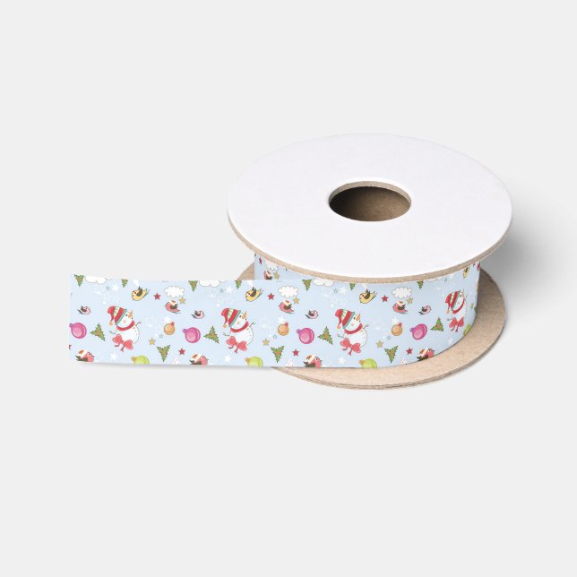 Christmas Elements Snowman Pattern Satinband (Spule)