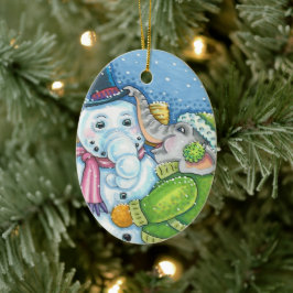 CHRISTMAS ELEPHANT GEBÄUDE NIEDLICH PACHYDERM SNOW KERAMIK ORNAMENT