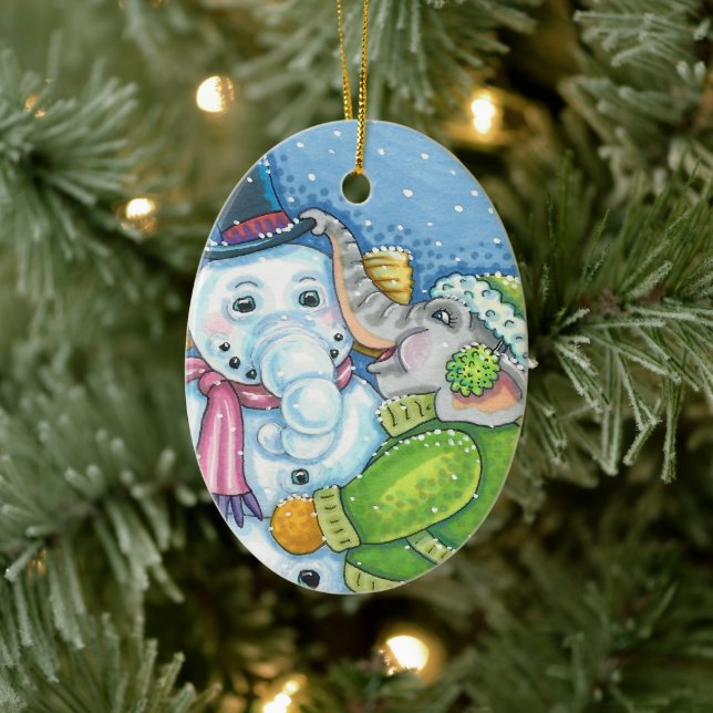 CHRISTMAS ELEPHANT GEBÄUDE NIEDLICH PACHYDERM SNOW KERAMIK ORNAMENT (Baum)