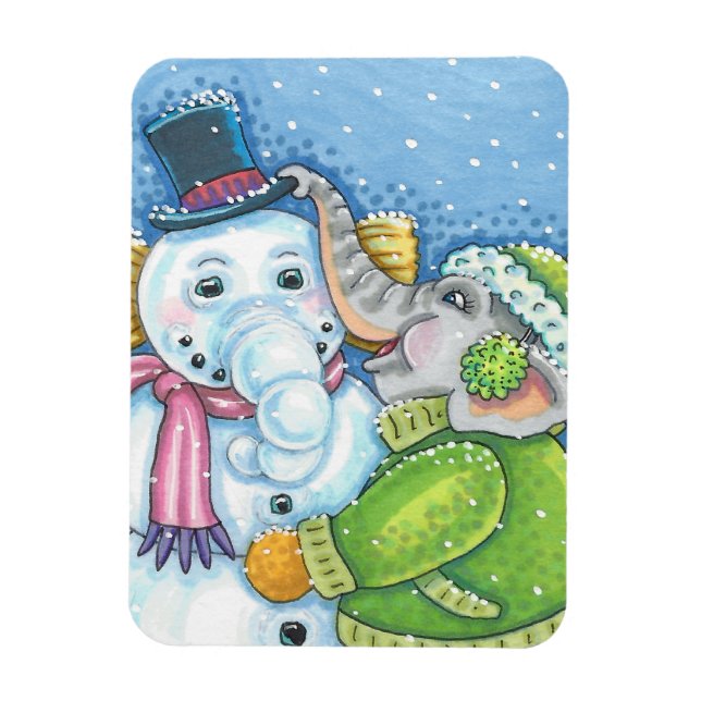 CHRISTMAS ELEPHANT GEBÄUDE NIEDLICH PACHYDERM SNOW MAGNET (Vertikal)