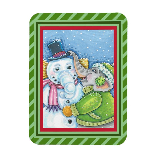 CHRISTMAS ELEPHANT GEBÄUDE NIEDLICH PACHYDERM SNOW MAGNET (Vertikal)