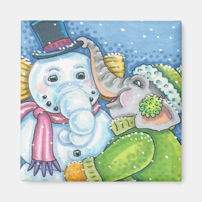 CHRISTMAS ELEPHANT GEBÄUDE NIEDLICH PACHYDERM SNOW MAGNET (Vorne)