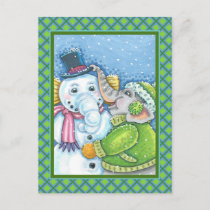 CHRISTMAS ELEPHANT GEBÄUDE NIEDLICH PACHYDERM SNOW POSTKARTE