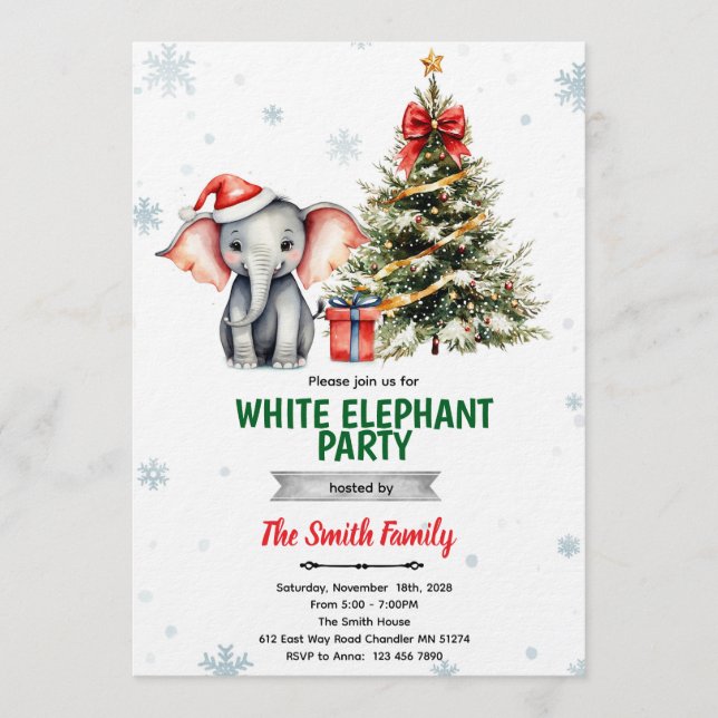 Christmas Elephant Party Invitation (Devant)