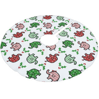 Christmas Elephant Patterned  Polyester Weihnachtsbaumdecke