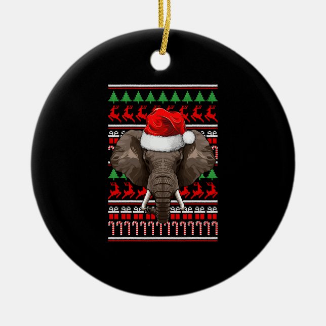 Christmas Elephant Santa Hat Cute Animal Ugly Xmas Keramik Ornament (Vorne)