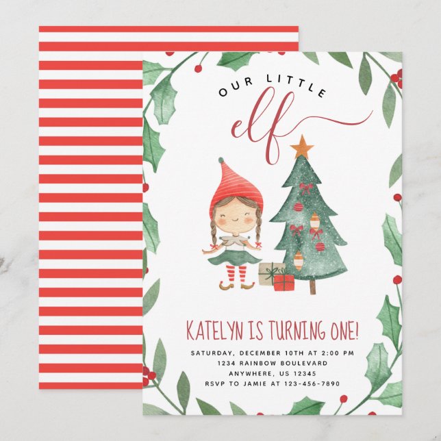 Christmas Elf Anniversaire Fête Invitation Fille (Devant / Derrière)