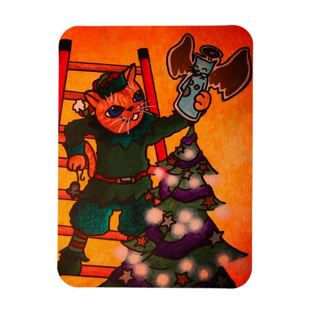 Christmas Elf Cat Magnet (Vertikal)