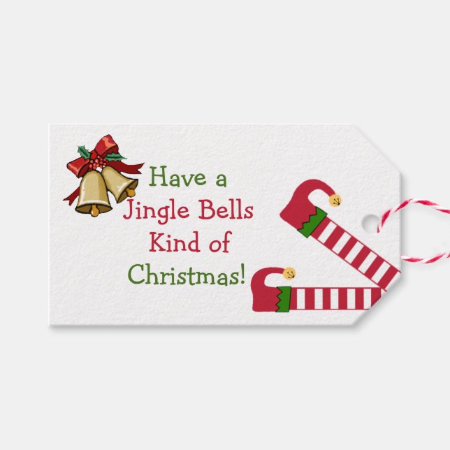 Christmas Elf Jingle Bells Geschenkanhänger (Vorderseite (Horizontal))