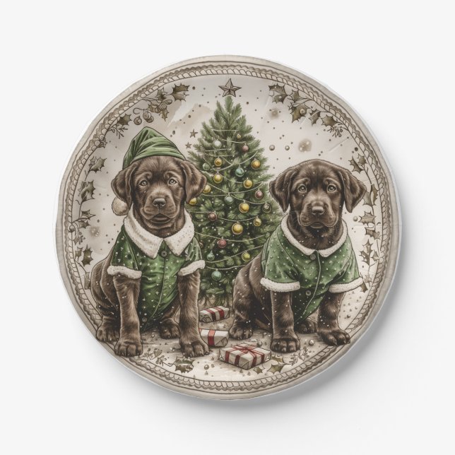 Christmas Elf Labrador Retriever Puppy Pappteller (Vorderseite)