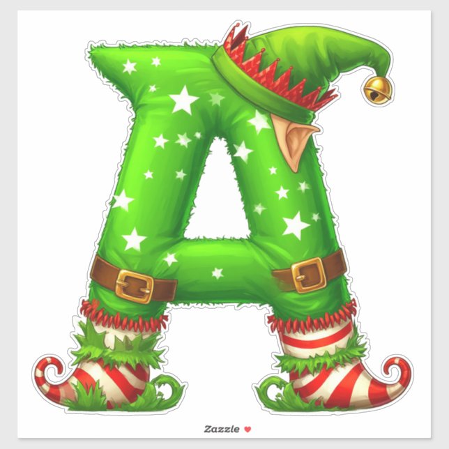 Christmas Elf Letter A Cartoon Character Aufkleber (Blatt)