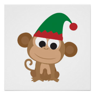 Christmas Elf Monkey Poster