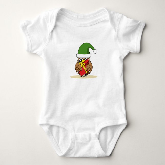 Christmas Elf Owl with Present Baby Strampler (Vorderseite)