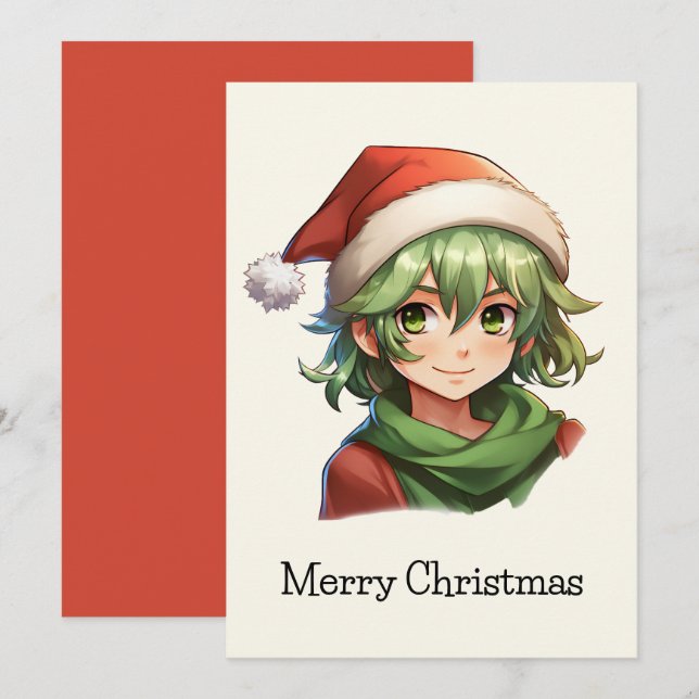 Christmas Elf Portrait Feiertagskarte (Vorne/Hinten)