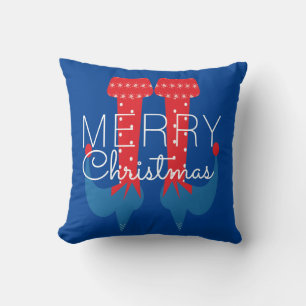 Christmas Elf Red Blue Script Snowflake Kissen