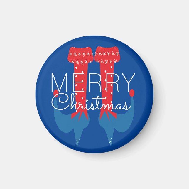 Christmas Elf Red Blue Script Snowflake Magnet (Vorne)