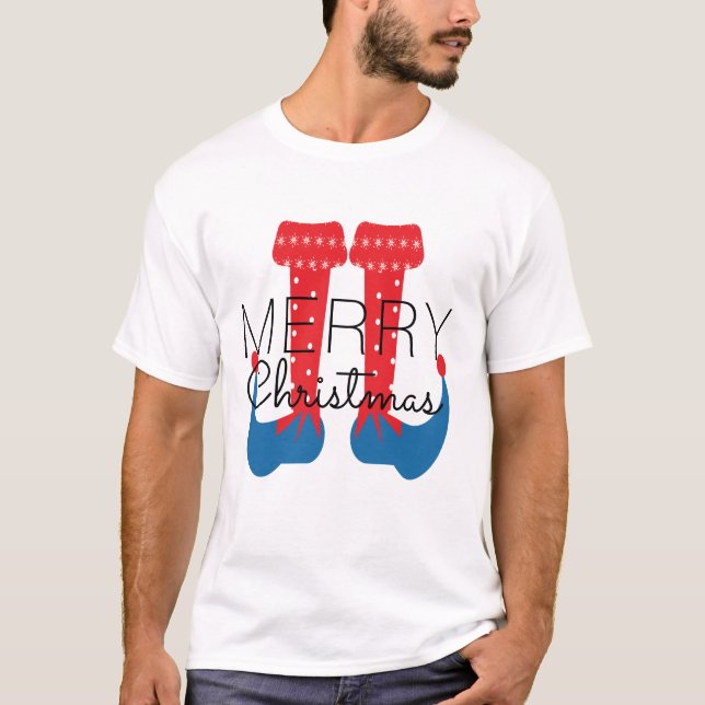 Christmas Elf Red Blue Script Snowflake T - Shirt (Vorderseite)