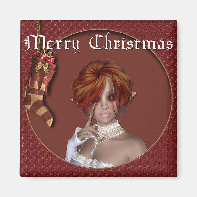 Christmas Elf - Redhead Design 1 - Fantasy Magnet (Vorne)