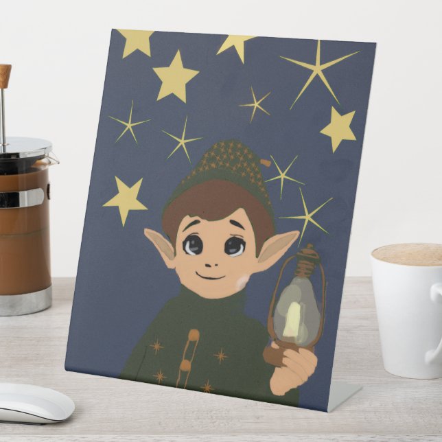 Christmas Elf Starry Night Stand-Up  Sockelschild (In Situ)