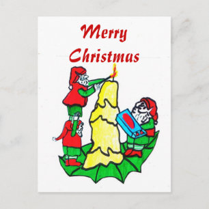 CHRISTMAS ELVES Postcard Feiertagspostkarte