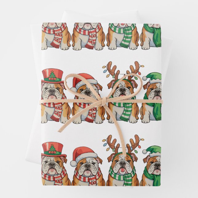 Christmas English Bulldog Dog Santa Hat Reindeer Geschenkpapier Set (Beispiel)