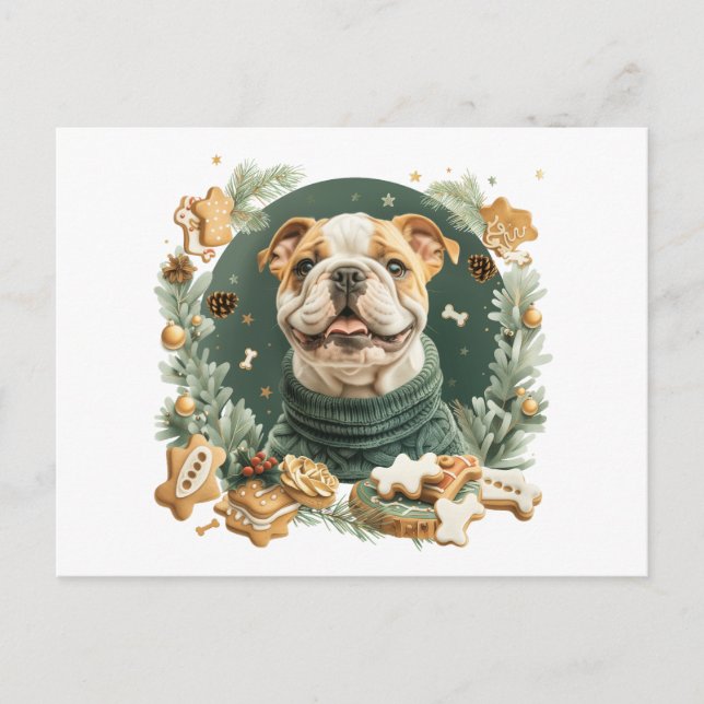 Christmas English Bulldog Feiertagspostkarte (Vorderseite)
