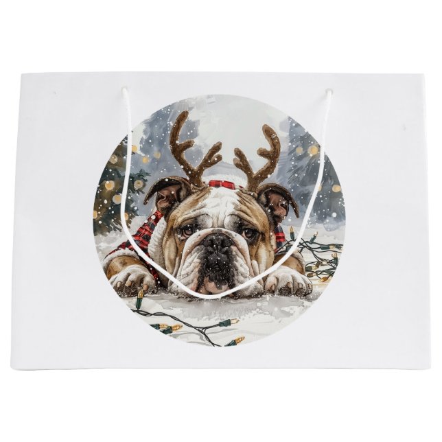 Christmas English Bulldog Reindeer Große Geschenktüte (Vorderseite)