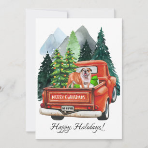 Christmas English Bulldog & Vintag Truck Watercol Feiertagskarte