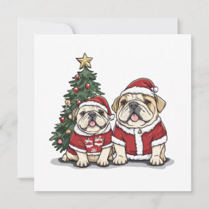 Christmas English Bulldog Weihnachtsmannmützen Feiertagskarte