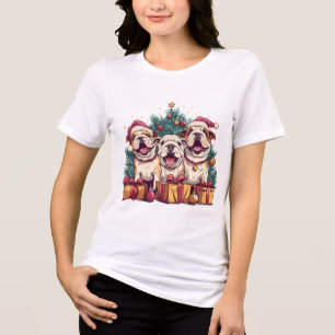 Christmas English Bulldog Weihnachtsmannmützen Tri-Blend Shirt